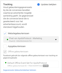 Instellingen facebook pixel