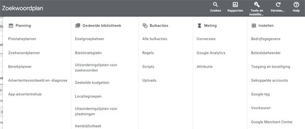 Instellingen Google Ads